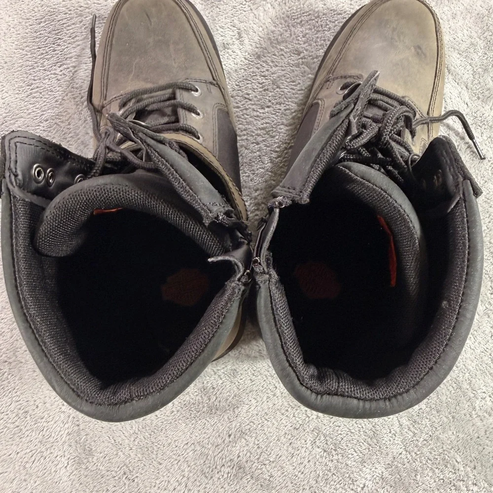 Harley-Davidson Riding Boots Men 12 Black Grey Leather Side Zip D93786